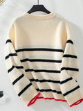 christmas outfit Amfeov Long Sleeves Loose Contrast Color Split-Joint Striped Round-Neck Pullovers Sweater Tops