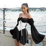 cold weather outfits Amfeov Summer Sweet Women 2 Piece Dress Sets Pink Chiffon Dress Off Shoulder Outfits Lace-up Corset Bustier Two Piece Party Dress Suits