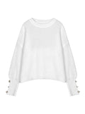 christmas outfit Amfeov Long Sleeves Loose Buttoned Solid Color Split-Joint Round-Neck Pullovers Sweater Tops