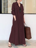 Amfeov Original Solid Color Lapel Shirt Dress