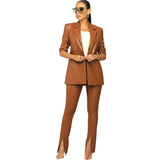 cold weather outfits Amfeov Women's Slimming Lapel PU Leather Suit Jacket Skirt Set Professional Style Independent Station WISH Explosion Model Autumn Winte