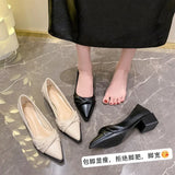 Amfeov Shoes Woman Heels Luxury Women's Shoes Elegant Heel with Pointed Head Dress Pump Black Sexy Slip-on Ladies Shoes on Sale Wedding