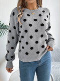 christmas outfit Amfeov Long Sleeves Loose Contrast Color Polka-Dot Round-Neck Pullovers Sweater Tops