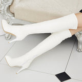 cold weather outfits Amfeov Ladies Over-Knee High Boots Pointed Toe Thin Heels Platform Size 32-45 Black White S2687