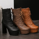 cold weather outfits Amfeov Female Boots Toe Ultrahigh Heels 12.5cm Platform 3.5cm Lace Up Big Size 49 50 Fashion Women Booty