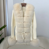 cold weather outfits Amfeov Autumn/winter New Arrival Detachable Real Fox Fur Placket Sleeve Opening Knitted Top Leather Jacket V-neck Pullover