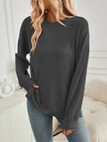 christmas outfit Amfeov High-Low Long Sleeves Pleated Solid Color Split-Joint Split-Side Round-Neck Sweatershirt