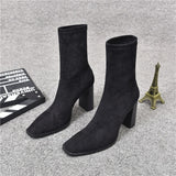 Amfeov Brand Women Shoes 2024 New Black Patent Leather Fashion Square Toe Women's Boots Comfor Thick Heel Ladies High Heel Ankle Boots