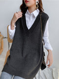 christmas outfit Amfeov Trendy Sleeveless Split-Side Solid Color V-Neck Knitted Vest