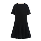 cold weather outfits Amfeov Women's Knitted Mini Dress Crew-Neck Button-Pocket Modification Wide Pleats Design Commuter Chic Little Black Dress New