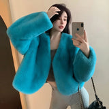 cold weather outfits Amfeov Plus Size Winter Korean Style Leather Alternative Eco-Friendly Plush Jacket High-End Thickened Cropped Overcoat For Plus Size