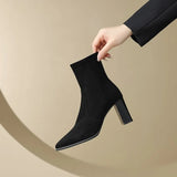 Amfeov Thick Heel Women Short Boots Fashion Slimming Ankle Booties classic Style Autumn Winter Female Pointed Toe Women Boots