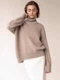 christmas outfit Amfeov Casual Long Sleeves Loose Solid Color High-Neck Sweater Tops