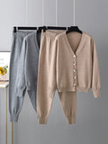 christmas outfit Amfeov Casual Loose Solid Color V-Neck Cardigan Tops & Harem Pants Two Pieces Set