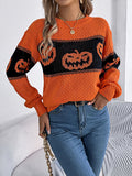 christmas outfit Amfeov Long Sleeves Loose Contrast Color Split-Joint Round-Neck Pullovers Sweater Tops