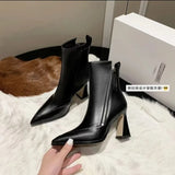 Amfeov 2025 Women Fashion Ankle Boots High heels thick heels Zipper Leather Square Toe Autumn Winter Boots Shoes Size 34-39