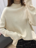 christmas outfit Amfeov Casual Loose Long Sleeves Solid Color Half Turtleneck Sweater Tops