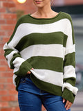 christmas outfit Amfeov Long Sleeves Loose Contrast Color Striped Round-Neck Pullovers Sweater Tops