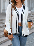 christmas outfit Amfeov Long Sleeves Loose Contrast Color Split-Joint V-Neck Cardigan Tops