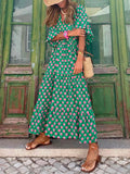 Amfeov Hot Green Printed Vacation Loose Maxi Dresses