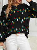 christmas outfit Amfeov Long Sleeves Loose Contrast Color Round-Neck Pullovers Sweater Tops