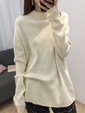 christmas outfit Amfeov Casual Loose Long Sleeves Solid Color Half Turtleneck Sweater Tops