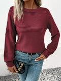 christmas outfit Amfeov Long Sleeves Loose Solid Color Split-Joint Round-Neck Pullovers Sweater Tops