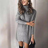 christmas outfit Amfeov Solid Color Turtleneck Two-lapel Knitted Pullover Dress, Women's New Autumn Fashion Casual Hollow-out Loose Sweater Dress Y2k