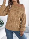 christmas outfit Amfeov Long Sleeves Loose Asymmetric Solid Color Split-Joint One-Shoulder Pullovers Sweater Tops