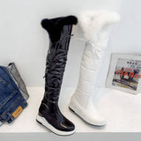 cold weather outfits Amfeov Womans Thigh Boots Snow Shoes Thick Heels Slip On Big Size 42 43 Plush Furry Waterproof Booty Concise