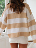 christmas outfit Amfeov Long Sleeves Loose Contrast Color Striped Round-Neck Pullovers Sweater Tops