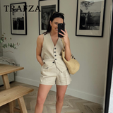 cold weather outfits Amfeov 2024 Spring Summer Casual Women Solid Suits Fashion Single Breasted Sleeveless V Neck Vests+Streetwear Chic Shorts