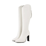 cold weather outfits Amfeov 10cm Heel Fashion Knee Boots Wide Leg Autumn Antislip Shoes Big Size 46 47 48 US17 White