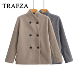 cold weather outfits Amfeov 2024 Autumn Winter Women Casual Solid Woolen Coat Fashion Office Lady Loose Double Breasted Turtleneck Demi-season Jacket