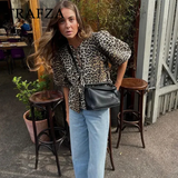 cold weather outfits Amfeov 2024 Spring Summer Casual Leopard Shirts Women Fashion Vintage Lace Up Loose Blouses O Neck Chic Elegant Female Tops