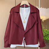 cold weather outfits Amfeov Fashionable Spring Autumn Simple PU Leather Coat Women's Plus Size Versatile Loose Fit Slimming Cardigan Short Jacket Leather Ja