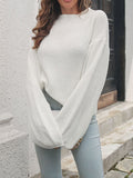 christmas outfit Amfeov Long Sleeves Loose Hollow Solid Color Split-Joint Round-Neck Sweater