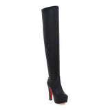 cold weather outfits Amfeov Shoes Ultra High Heel over knee boots black  white platform booties BIg size 34- 48