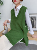 christmas outfit Amfeov Trendy Sleeveless Split-Side Solid Color V-Neck Knitted Vest