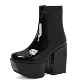 cold weather outfits Amfeov Patent Leather Women Ankle Boots Toe Chunky Heels 12cm Platform Hill Size 46 47 48 Sexy Dating Bota