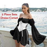 cold weather outfits Amfeov Summer Sweet Women 2 Piece Dress Sets Pink Chiffon Dress Off Shoulder Outfits Lace-up Corset Bustier Two Piece Party Dress Suits