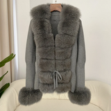 cold weather outfits Amfeov Autumn/winter New Arrival Detachable Real Fox Fur Placket Sleeve Opening Knitted Top Leather Jacket V-neck Pullover