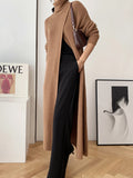 christmas outfit Amfeov Original Loose Solid Color Split-Front Sweater Dress