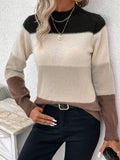 christmas outfit Amfeov Long Sleeves Contrast Color Round-Neck Pullovers Sweater Tops