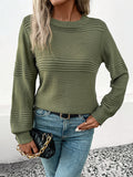 christmas outfit Amfeov Long Sleeves Loose Solid Color Split-Joint Round-Neck Pullovers Sweater Tops