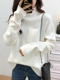 christmas outfit Amfeov Casual Loose Long Sleeves Solid Color Half Turtleneck Sweater Tops