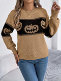 christmas outfit Amfeov Long Sleeves Loose Contrast Color Split-Joint Round-Neck Pullovers Sweater Tops