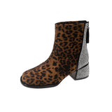 Amfeov 2024Zippers Fashion Pointed Toe Women Ankle Boots With Low Heel Shoes Female Leopard Print Footwear Ladies Stretch Modern Boots