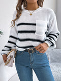 christmas outfit Amfeov Long Sleeves Loose Contrast Color Pockets Split-Joint Round-Neck Pullovers Sweater Tops