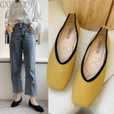 Amfeov 2024 Cotton Fabric Flats Shoes Women Yellow Ballerina Socks Shoes Women Loafers Slip on Flat Heel Mule Shoes Plus Size 43